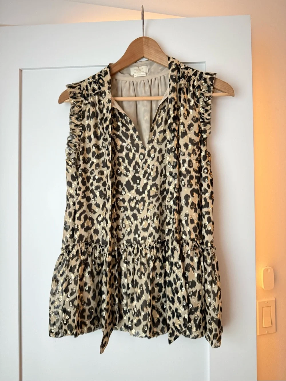 kate spade Beige and Black Leopard Print Ruffle Camisole